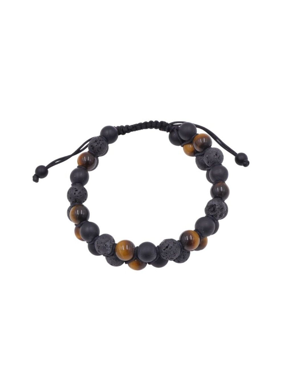 Tiger's Eye Black Onyx Lava Stone 7 Inch Adjustable Beaded Bracelet